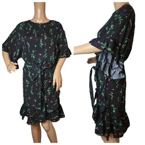 AFRM wrap style ruffle sleeve black floral mini dress.  Size Medium.